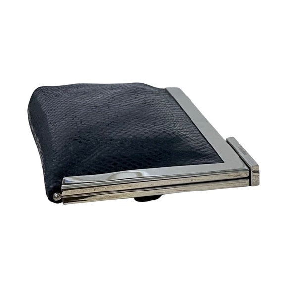 Calvin Klein Black Leather Snakeskin-Print Silver-tone Frame Wristlet Clutch - Picture 7 of 11